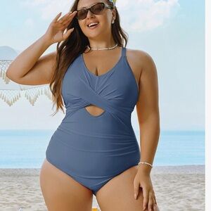 Hanna Nikole One Piece Cutout Twist Front Wrap Tie Back Swimwear Size 12W NEW